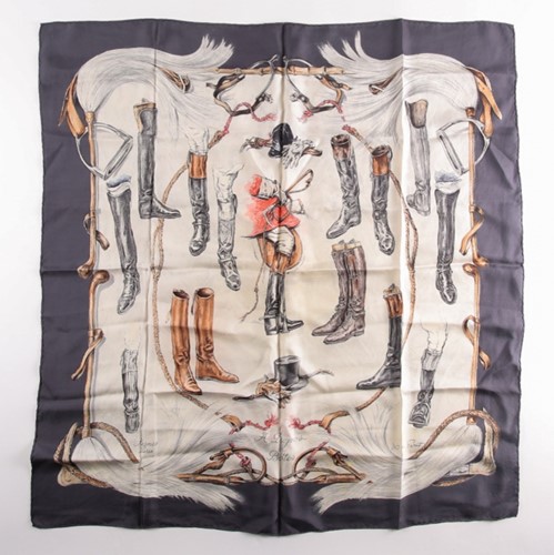 Lot 338 - A Hermes silk square scarf printed with...