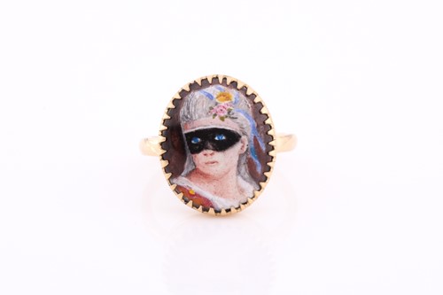 Lot 12 - A yellow metal and enamel ring, in the 19th...