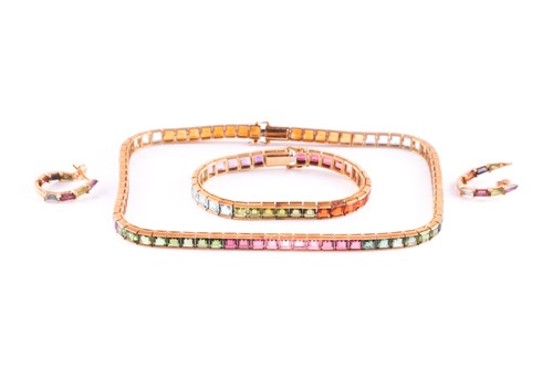 Lot 181 - An 18ct yellow gold and multi-gemstone rainbow...