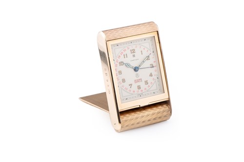 Lot 274 - A fine Cartier 9ct yellow gold travel 8 day...