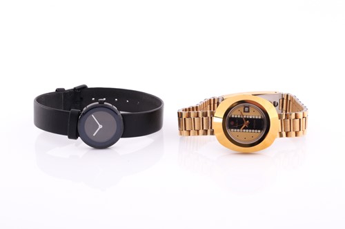Lot 527 - A gilt metal Rado wristwatch with paste gem...