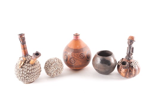 Lot 255 - Two Congo gourd calabash pipes, the taller...