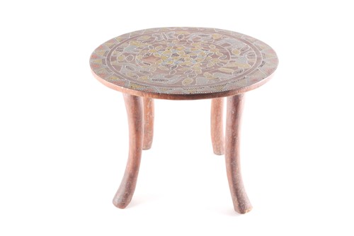 Lot 259 - A Kamba stool, Kenya, the circular top inlaid...