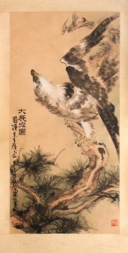 Lot 143 - A Chinese hanging scroll, painted with an...