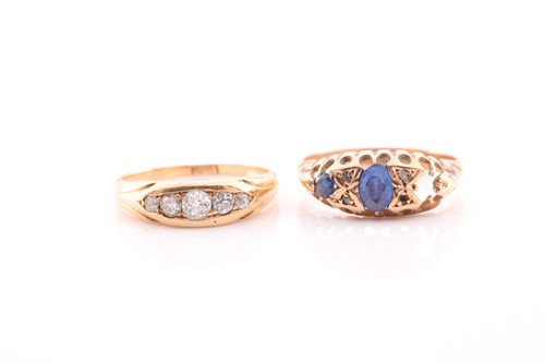 Lot 32 - Two early 20th century gold and gem-set gypsy...