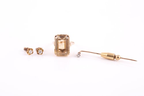 Lot 142 - A 1960’s 9ct gold and citrine ring, a diamond...