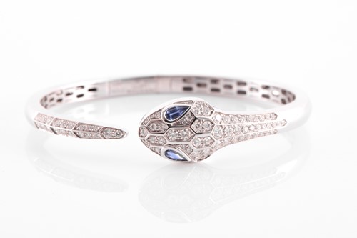 Lot 132 - Bulgari. An 18 carat white gold, sapphire and...
