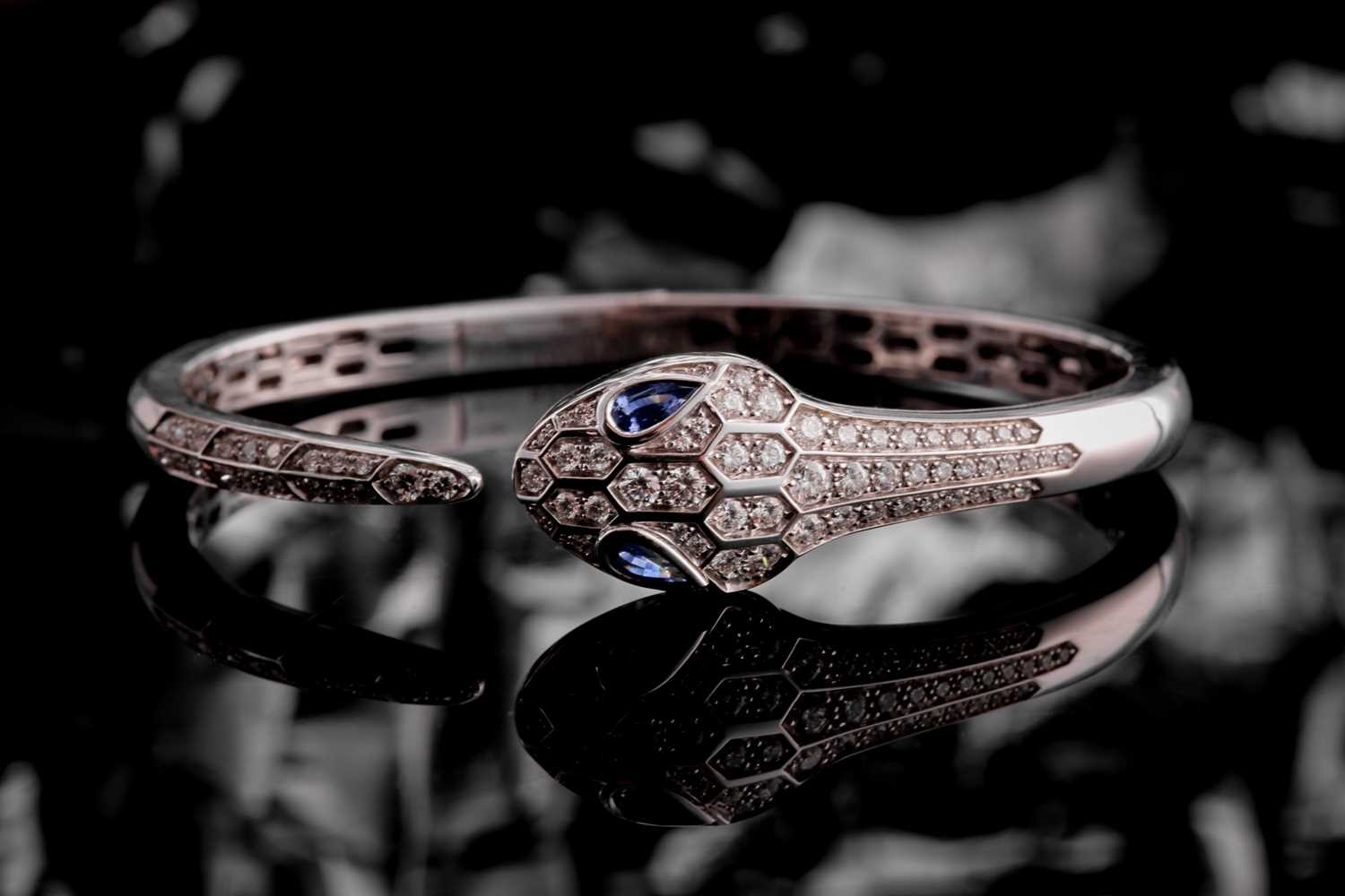 Lot 132 - Bulgari. An 18 carat white gold, sapphire and...