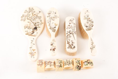 Lot 251 - A Japanese shibayama dressing table set, Meiji...
