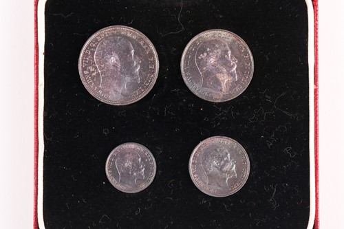 Lot 341 - Edward VII Maundy money, 1905, 4d - 1d, in...