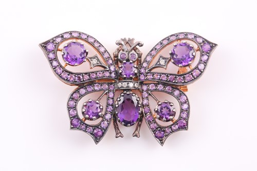 Lot 130 - A modern amethyst and diamond ‘butterfly’...