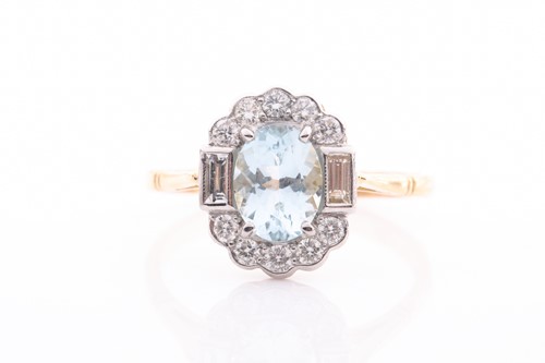Lot 198 - An 18ct yellow gold, diamond, and aquamarine...
