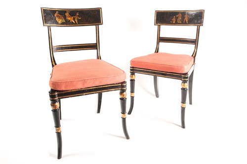 Lot 119 - Pair of Regency ebonized and parcel-gilt side...