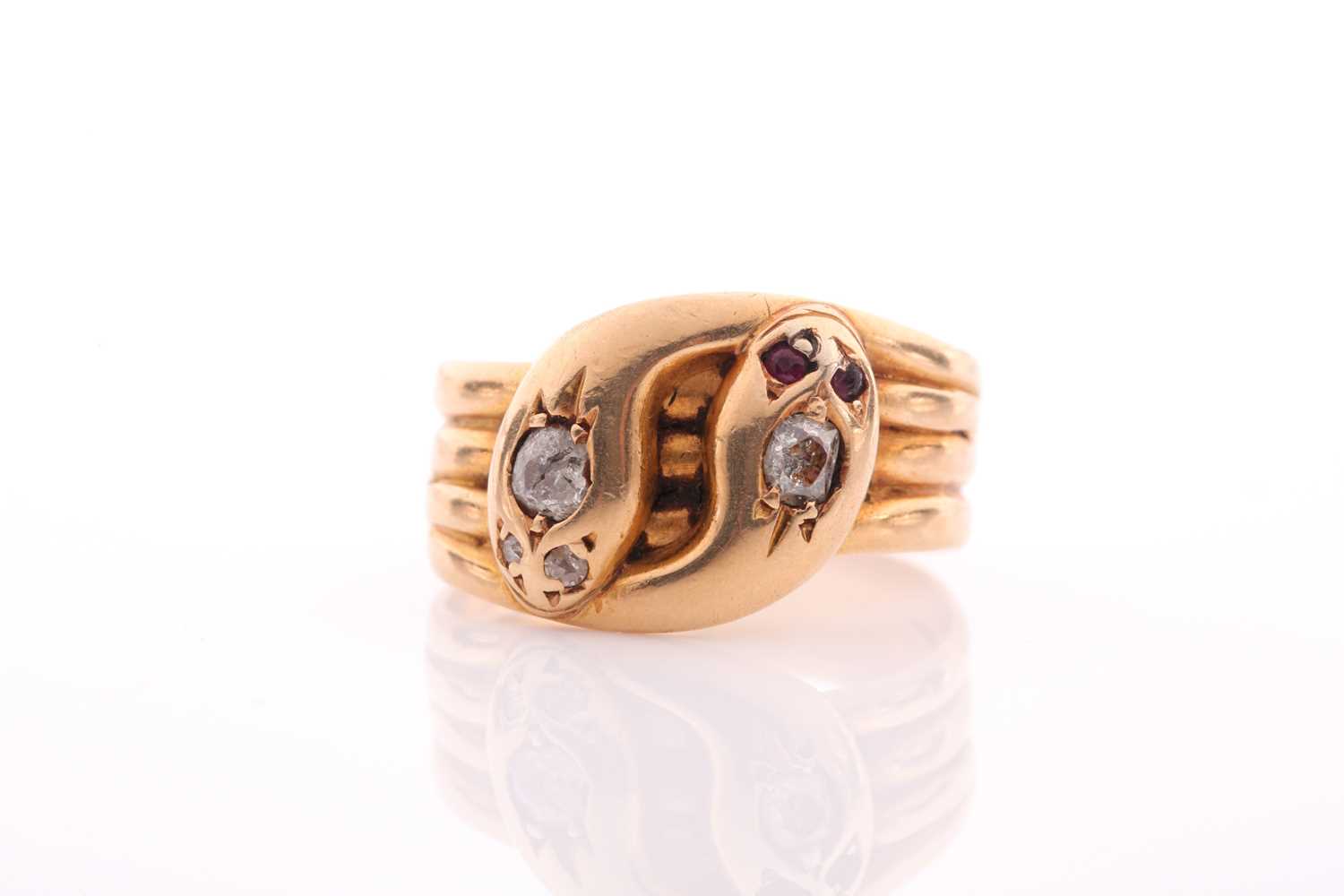Lot 216 - A Victorian ruby and diamond double serpent...