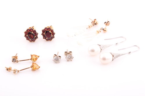 Lot 103 - A pair of garnet cluster earrings; a pair of...