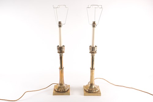 Lot 236 - A pair of Victorian brass candlesticks, with...