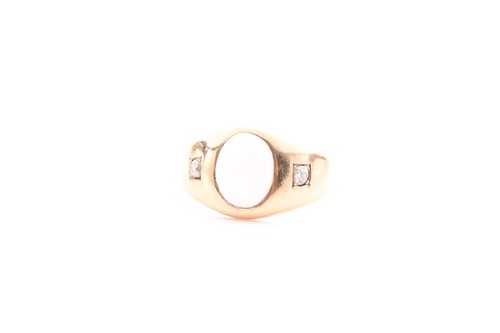 Lot 110 - An 18ct yellow gold, opal, and diamond ring,...