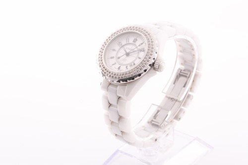 Lot 374 - A Chanel J12 white ceramic and diamond mounted...