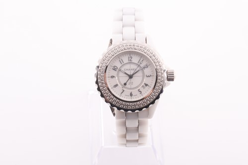 Lot 374 - A Chanel J12 white ceramic and diamond mounted...