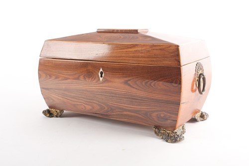 Lot 183 - A Regency Kingwood two-section sarcophagus tea...