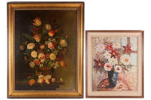 Lot 50 - J Lambert (20th century), a still life of...