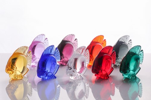 Lot 417 - A group of nine Daum coloured glass fish...