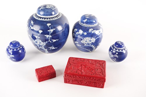 Lot 276 - Four Chinese blue & white ginger jars and...