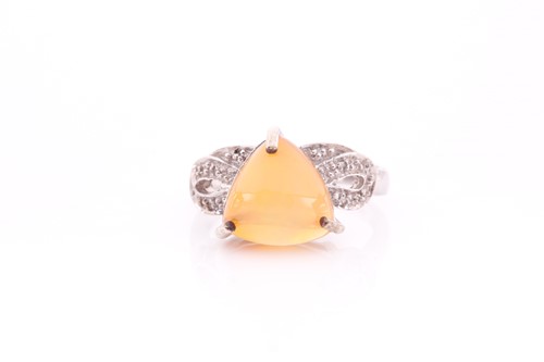 Lot 94 - A 9ct white gold and opal ring, set with a...