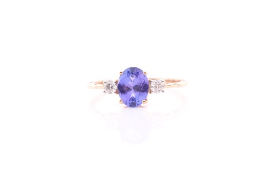 Lot 332 - A 14ct yellow gold, tanzanite and diamond ring,...