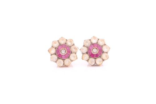 Lot 162 - A pair of yellow metal and paste gemstone...