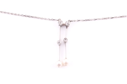 Lot 258 - A diamond and pearl lavaliere drop pendant...