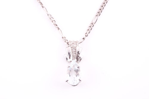 Lot 55 - An aquamarine and diamond pendant, the...