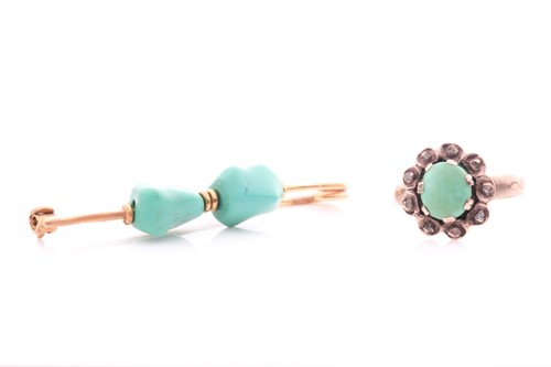 Lot 60 - An antique turquoise and rose diamond cluster...