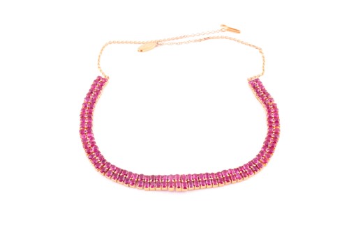 Lot 267 - A ruby necklace; composed of two rows of...