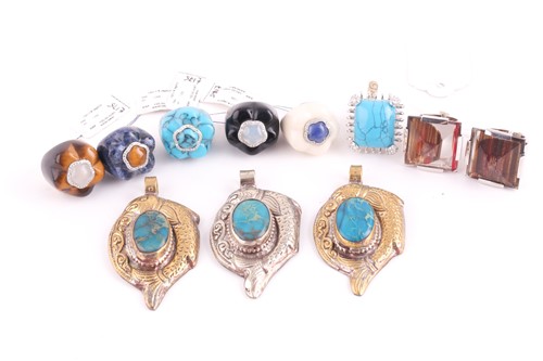Lot 130 - Three large pendants set with turquoise...