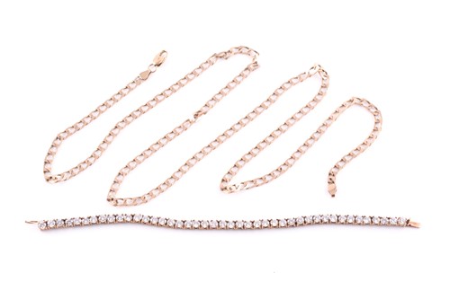 Lot 287 - A 9ct yellow gold flattened curb link necklace,...