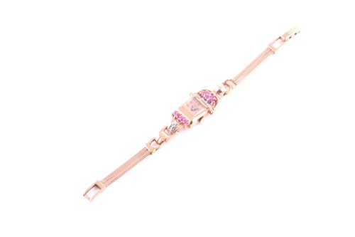Lot 241 - A 14ct rose gold and ruby Art Deco ladies...