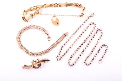 Lot 111 - A yellow metal gate-link bracelet, the...