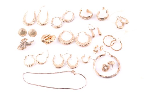 Lot 105 - A group of various yellow metal earrrings,...