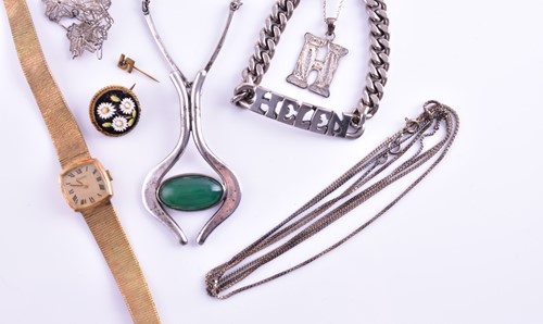Lot 89 - A Danish silver and green agate silver pendant...