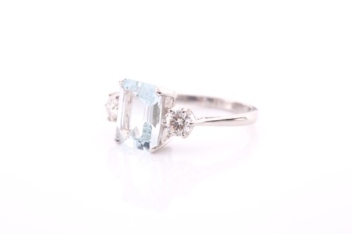 Lot 4 - A platinum, diamond, and aquamarine ring, set...