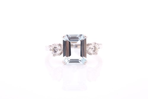 Lot 4 - A platinum, diamond, and aquamarine ring, set...