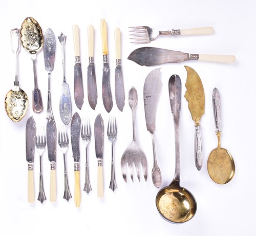 Lot 403 - A heavy French silver plated soup ladle,...