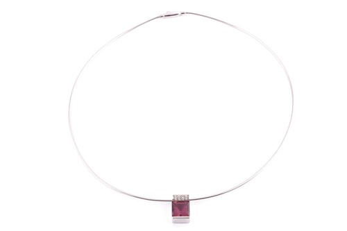 Lot 331 - An 18ct white gold, diamond, and amethyst...