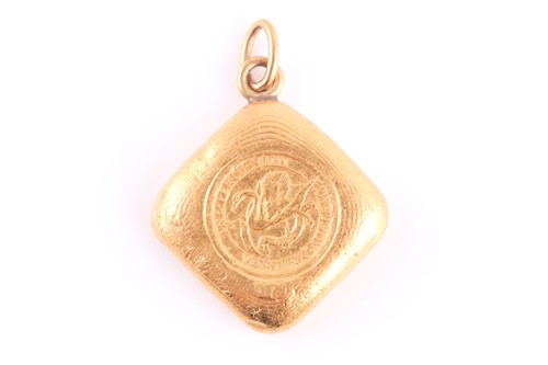 Lot 328 - A yellow metal pendant, of square design,...