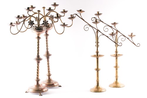 Lot 189 - A pair ecclesiastical brass gothic candelabra...