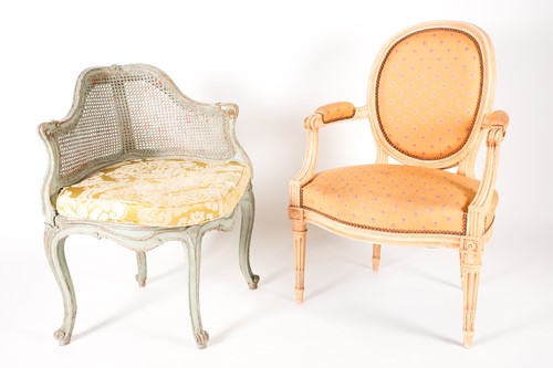 Lot 74 - A French Louis XV style corner armchair with...