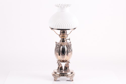 Lot 365 - A 19th-century silver plated through draft oil...