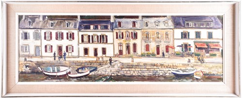 Lot 59 - Jeremy King (b. 1933), a French harbour, oil...