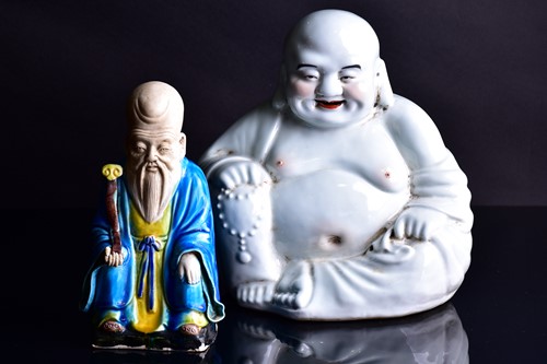 Lot 112 - A Chinese part biscuit porcelain figure of...